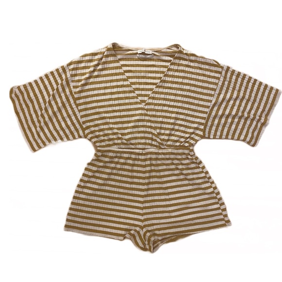 URBAN OUTFITTERS Ribbed Knit Surplice Romper Striped Shorts Small Women’s - Picture 2 of 4